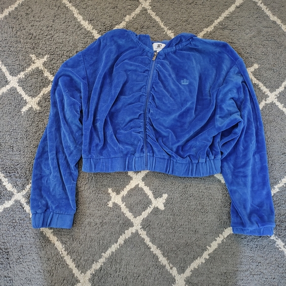 Juicy Couture Womens Blue Velour Ruched Crop Jacket Size Large - Picture 2 of 6
